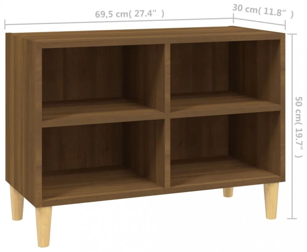 barna tölgy TV-szekrény tömör falábakkal 69,5x30x50 cm