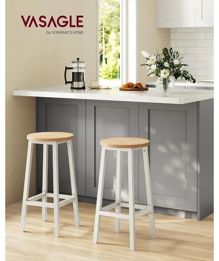 Bárszék szett, 2 db-os, konyhai bárszék,bézs és fehér tölgy színben