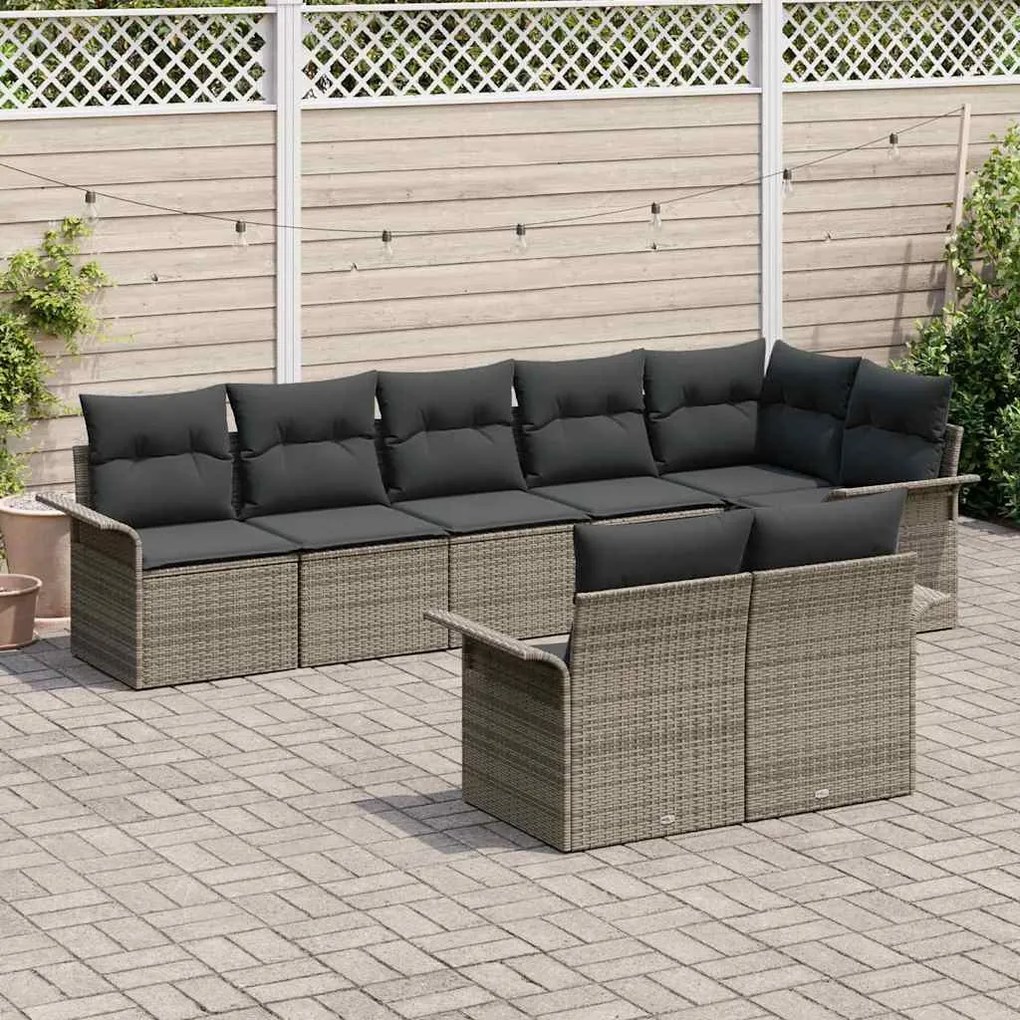 Kerti Kanapé Szett párnával tárolóval 8 pcs Szürke Poli rattan
