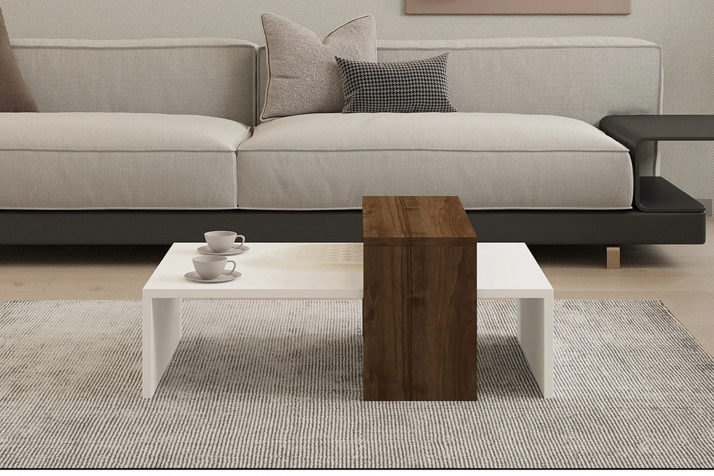 Dohányzóasztal Glow - White, Walnut