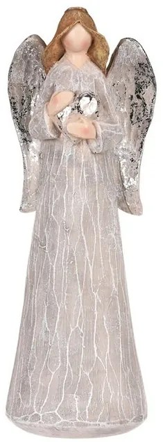 Dekoráció Angyal ezüst szárnyakkal és szívvel,lyresin után, szürke