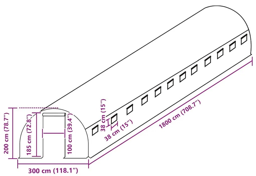 zöld melegház pótponyva (54 m²) 300 x 1800 x 200 cm