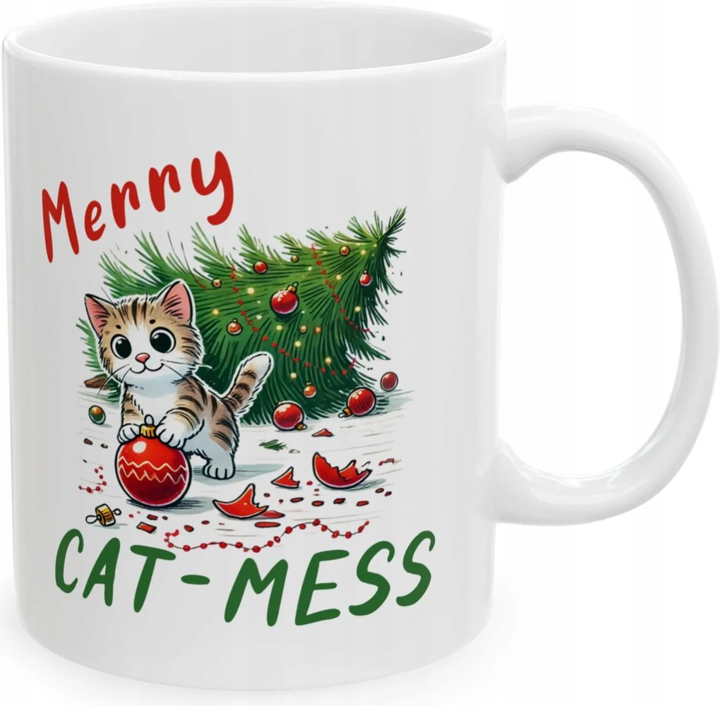 Nyomott mintás bögre Karácsonyi rendetlenség Macska cicával Merry Cat-Mess