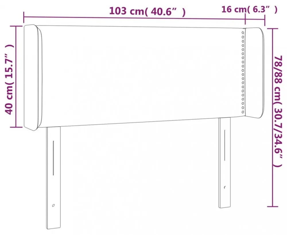 krémszínű műbőr LED-es fejtámla 103 x 16 x 78/88 cm