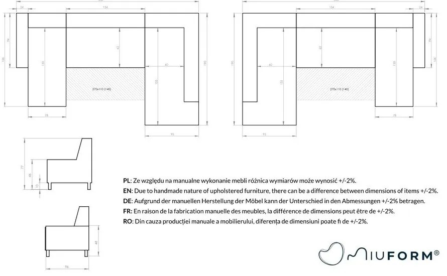Dazzling Daisy sötétkék kinyitható U alakú kanapé, bal oldalas - Miuform