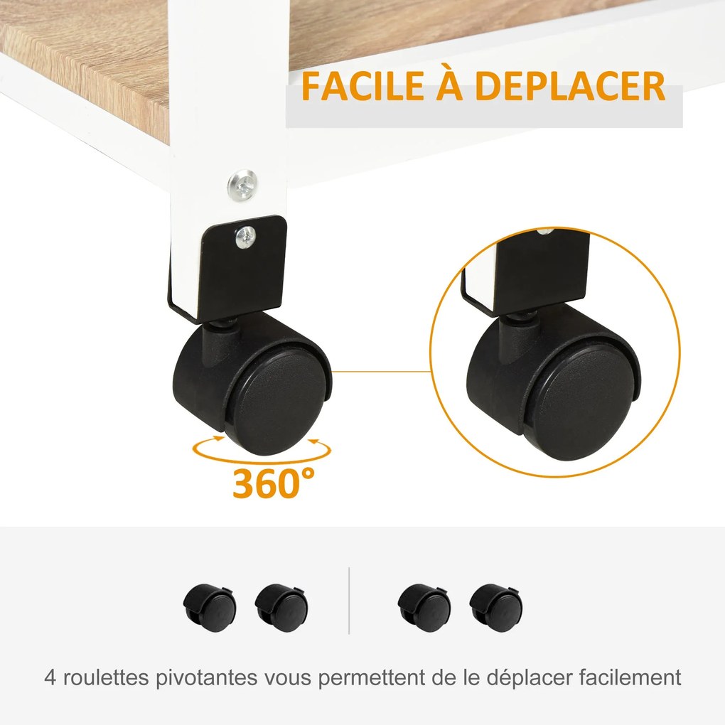 HOMCOM Konyhai Kocsi Tálalókocsi Kerekekkel 2 Leszedhető Tálcával, Fiókkal, Világos Tölgy Polccal, Fehér Fenyő | Aosom