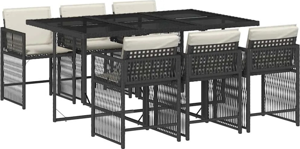 vidaXL 7 részes fekete polyrattan kerti étkezőgarnitúra párnával