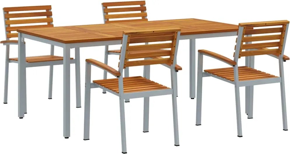 vidaXL Kert étkező szett 5 pcs Szürke Tömör Akácfa