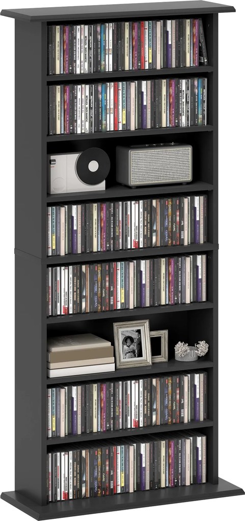 HOMCOM 8-polcos Könyvespolc 360 CD számára, Modern Design, Forgácslap CD Tartó, 58x24x124,5 cm, Fekete | Aosom