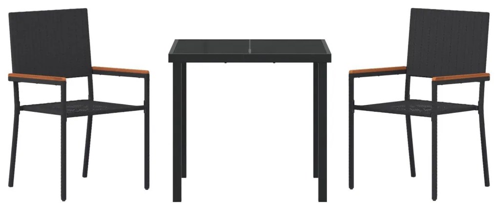 5 Részes Kerti Étkező Szett Fekete Poly Rattan