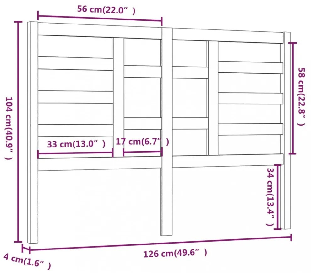 fekete tömör fenyőfa ágyfejtámla 126 x 4 x 104 cm