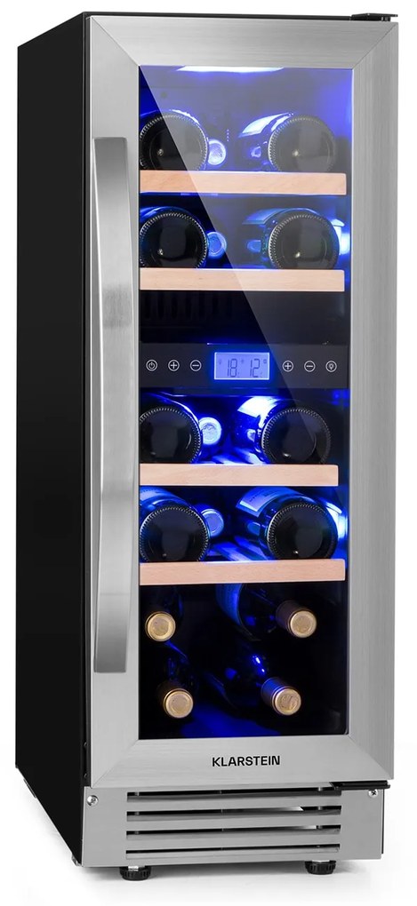 Klarstein Vinovilla Duo 17, kétzónás borhűtő, 53 liter, 17 palack, 3 színű LED világítás, üvegajtó