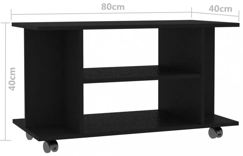 fekete szerelt fa TV-szekrény görgőkkel 80 x 40 x 45 cm