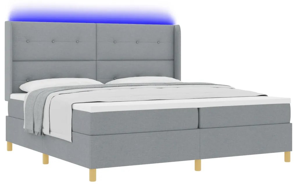 Rugós Ágy Mattal & LED Fénnyel Szürke 200x200 cm Textil