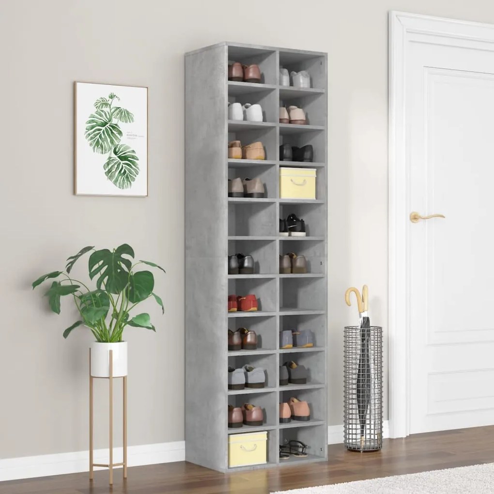 betonszürke szerelt fa cipősszekrény 54 x 34 x 183 cm