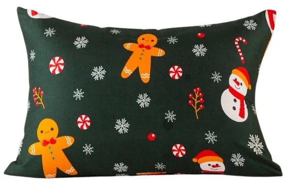 SNOWMAN AND GINGERBREAD 70x90 cm zöld mikroszálas párnahuzat