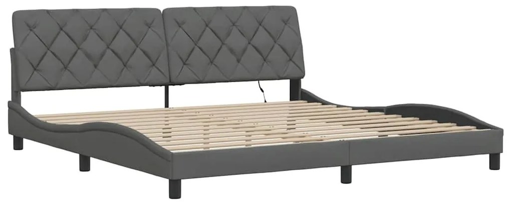 sötétszürke szövet ágykeret LED-es matrac nélkül 200 x 200 cm