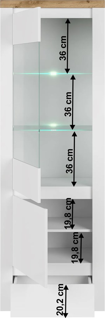 Vitrin 1D1W1S, fényes fehér/wotan tölgy, VILGO