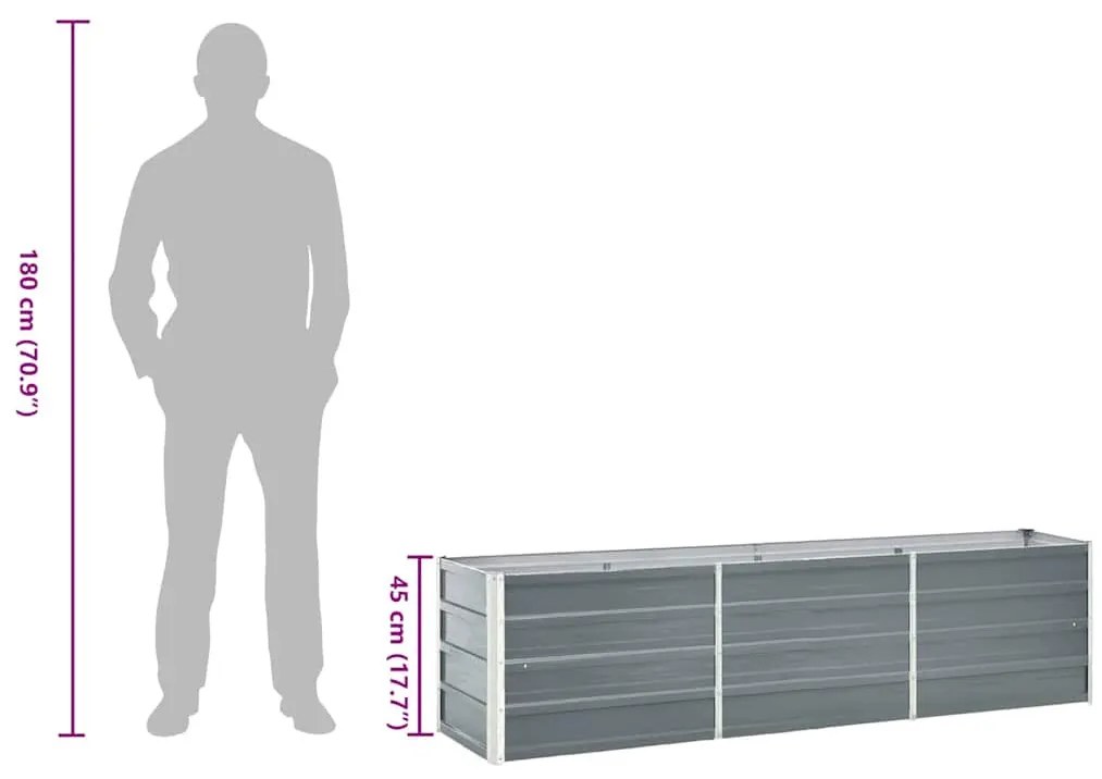 szürke horganyzott acél kerti magaságyás 240 x 40 x 45 cm