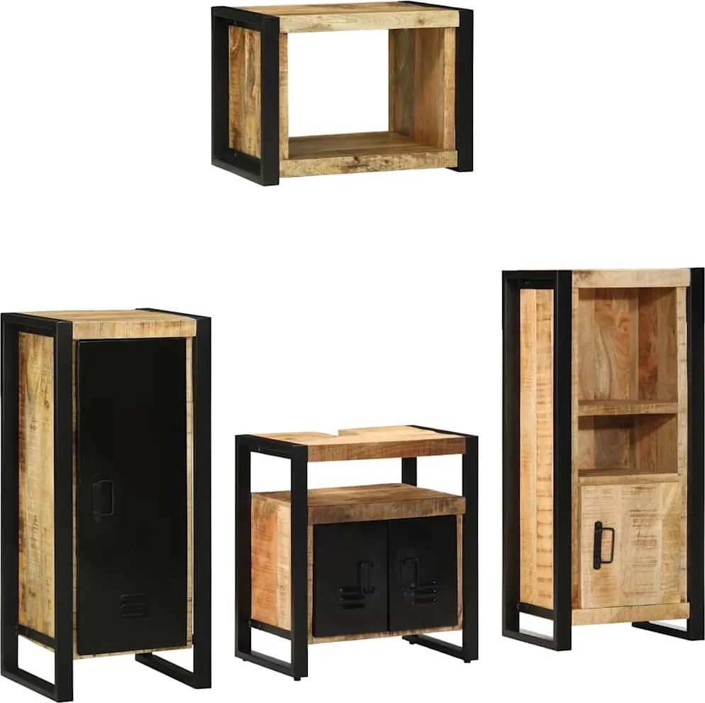 vidaXL Fürdőszoba bútor szett 4 pcs Barna és fekete Tömör Mangófát