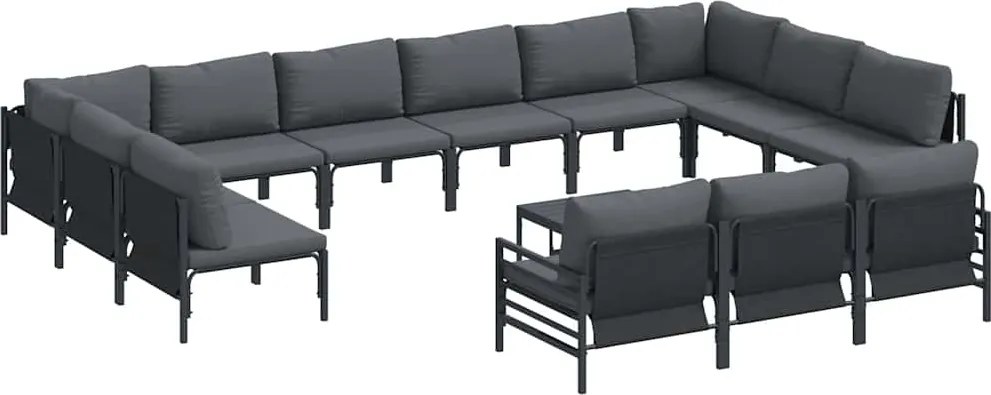 vidaXL Kerti Kanapé Szett párnával 14 pcs Fekete Acél