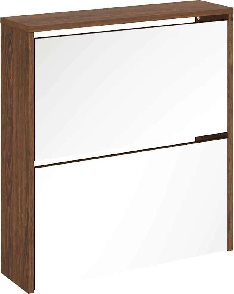 vidaXL barna tölgy 2 szintes cipőszekrény tükörrel 63 x 17 x 67 cm
