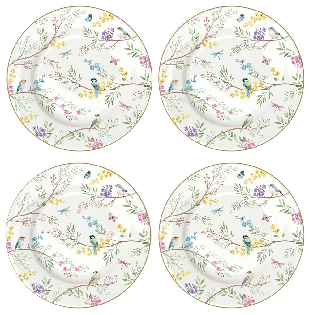Vintage porcelán desszertes tányér 4 db szett Birds Melody