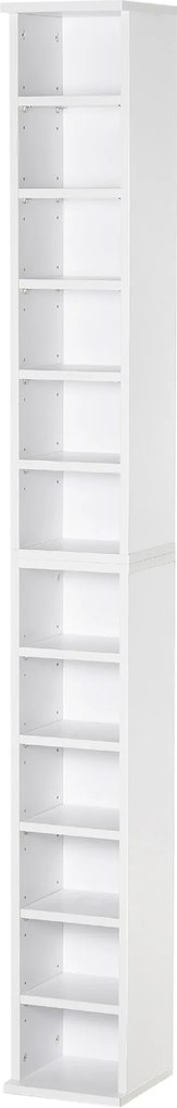 HOMCOM CD vagy DVD Polcok - 12 rekesz, 204 CD tárolására, állítható polccal, nappaliba, hálószobába, irodába, 21x22.5x88.5 cm, Fehér | Aosom
