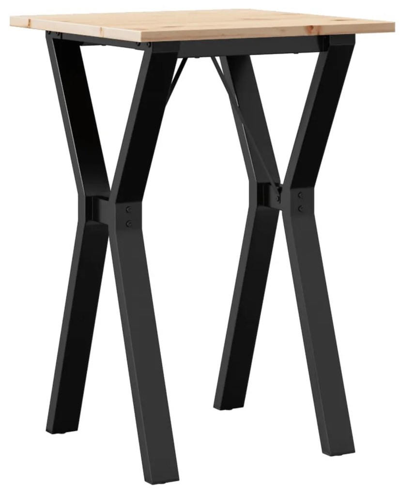 tömör fenyőfa és acél étkezőasztal Y-vázzal 50x50x75 cm