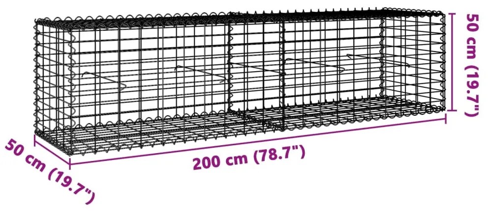 horganyzott vas gabion kosár fedéllel 200 x 50 x 50 cm