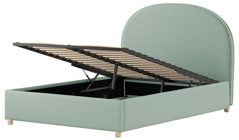 Zöld kárpitozott ágyneműtartós franciaágy ágyráccsal 140x200 cm Moon – Vipack
