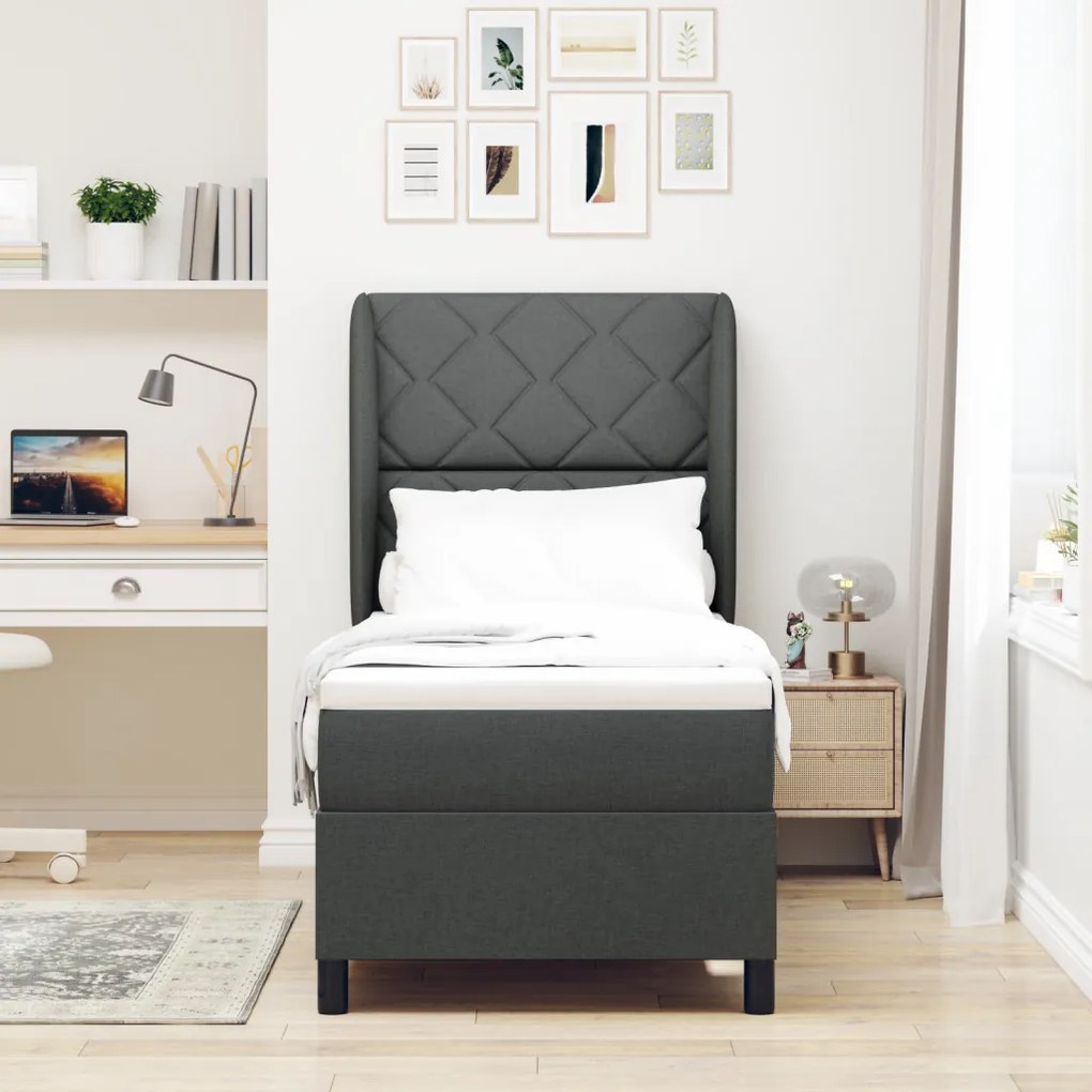 Boxspring Ágy Matrac Fekete Szürke színben, 80x200 cm, Szövet