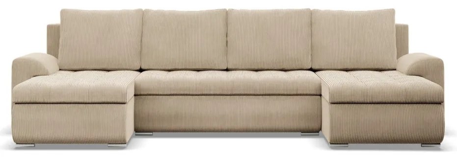 Tokio U alakú sarokkanapé, 3 ágyneműtartóval, kordbársony, univerzális oldal, bézs