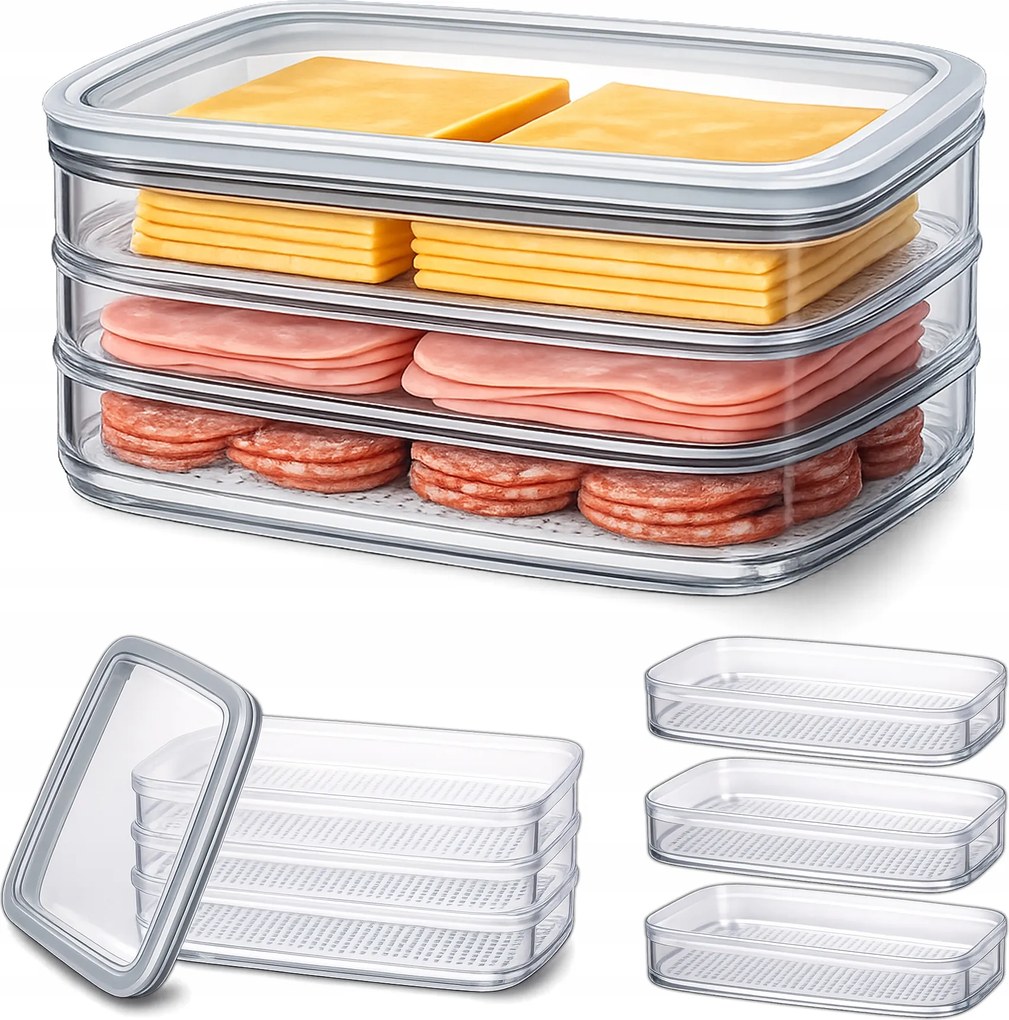 Emeletes Tartályok Felvágottakhoz Sajtokhoz Élelmiszer 3 x 0,8 l