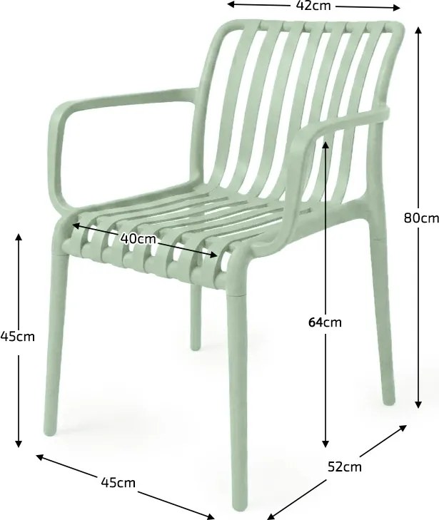 Műanyag szék TREGO karfákkal, zöld