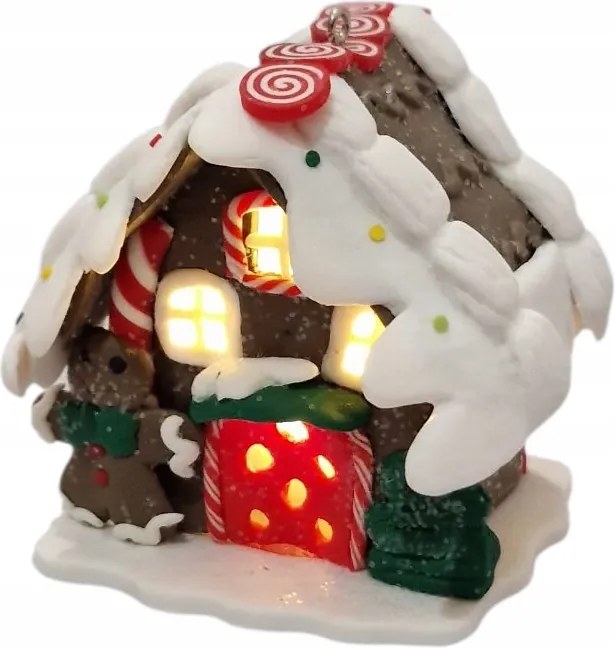 LED-es figura Lampion Mézeskalács házikó Piros 10cm Süteményes kunyhó