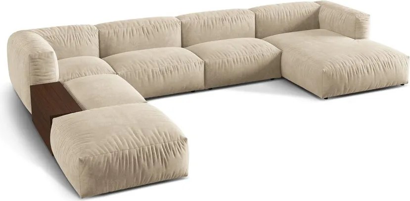Bézs bársony moduláris sarokkanapé (bal oldali-U alakú) Martina – Micadoni