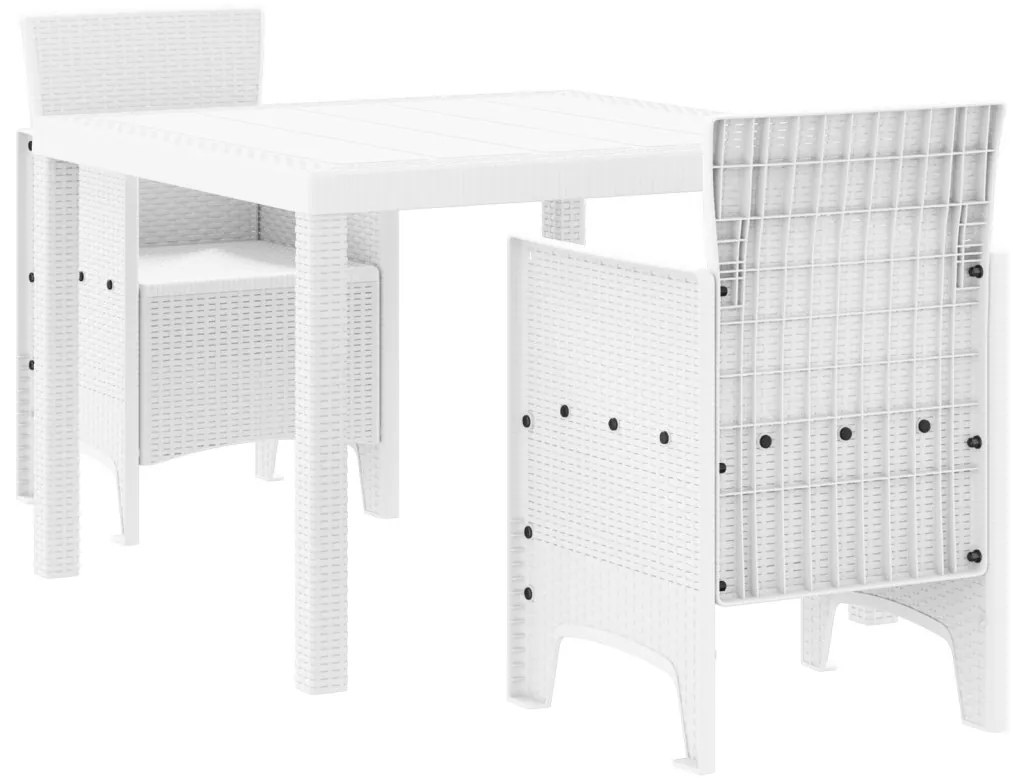 3 Részes Kerti Étkezőszett Fehér Poly Rattan