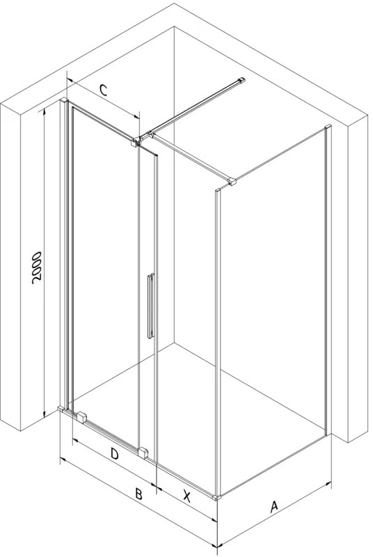 Mexen Velar, zuhanykabin tolóajtóval 160 x 75 cm, 8mm átlátszó üveg, polírozott grafit, 871-160-075-01-95