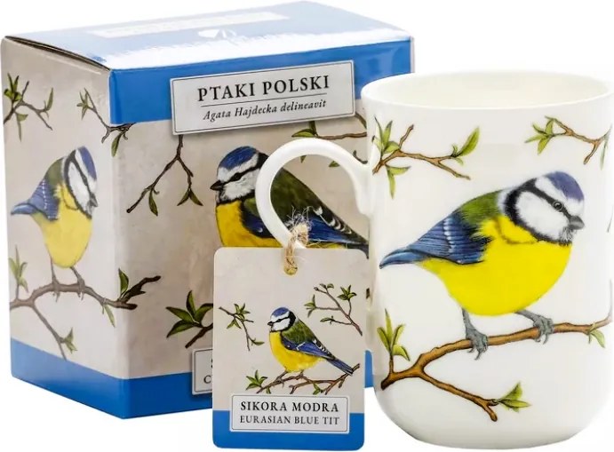 Porcelán bögre „Madarak Lengyel” Sikora Modraszka 300 ml