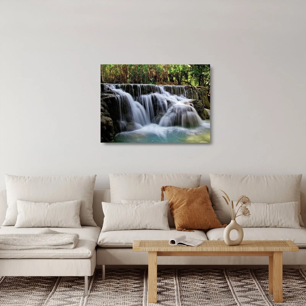 Egy kép a vízesésekről a dzsungelben (üvegen) (70x50 cm)
