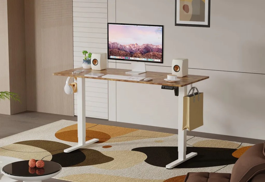 Elektromosan állítható magasságú íróasztal - 140x60cm rusztikus barna ülő-/állómunkához - LVN System Lite LV1717