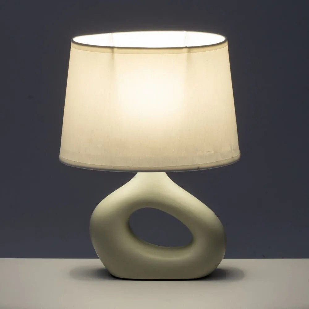 Fehér-bézs kerámia asztali lámpa textil búrával (magasság 30 cm) – Casa Selección