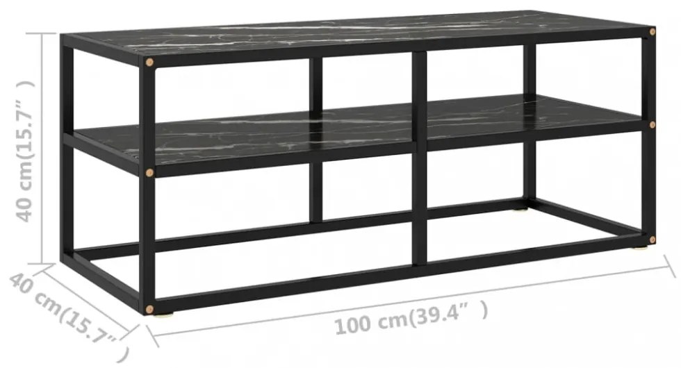 fekete TV-szekrény fekete márvány mintás üveggel 100x40x40 cm