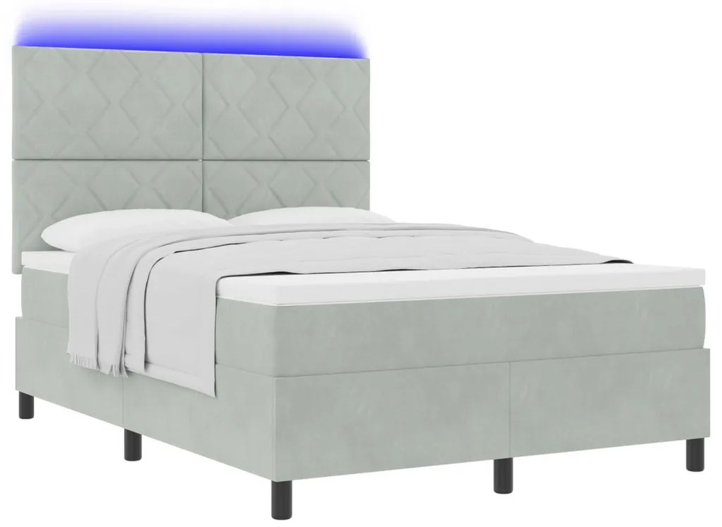 Boxspring Ágy Mattal & LED Fény Szürke 140x200 cm Bársony