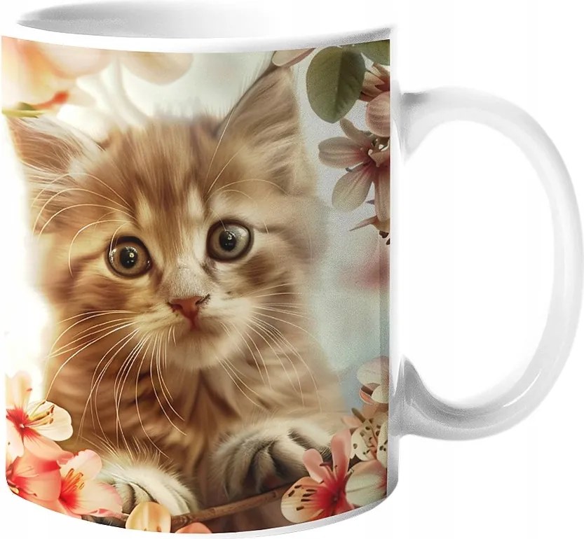 Csodálatos Bögre Macska Virágokkal Páratlan Színek "3D hatás" 330ml.