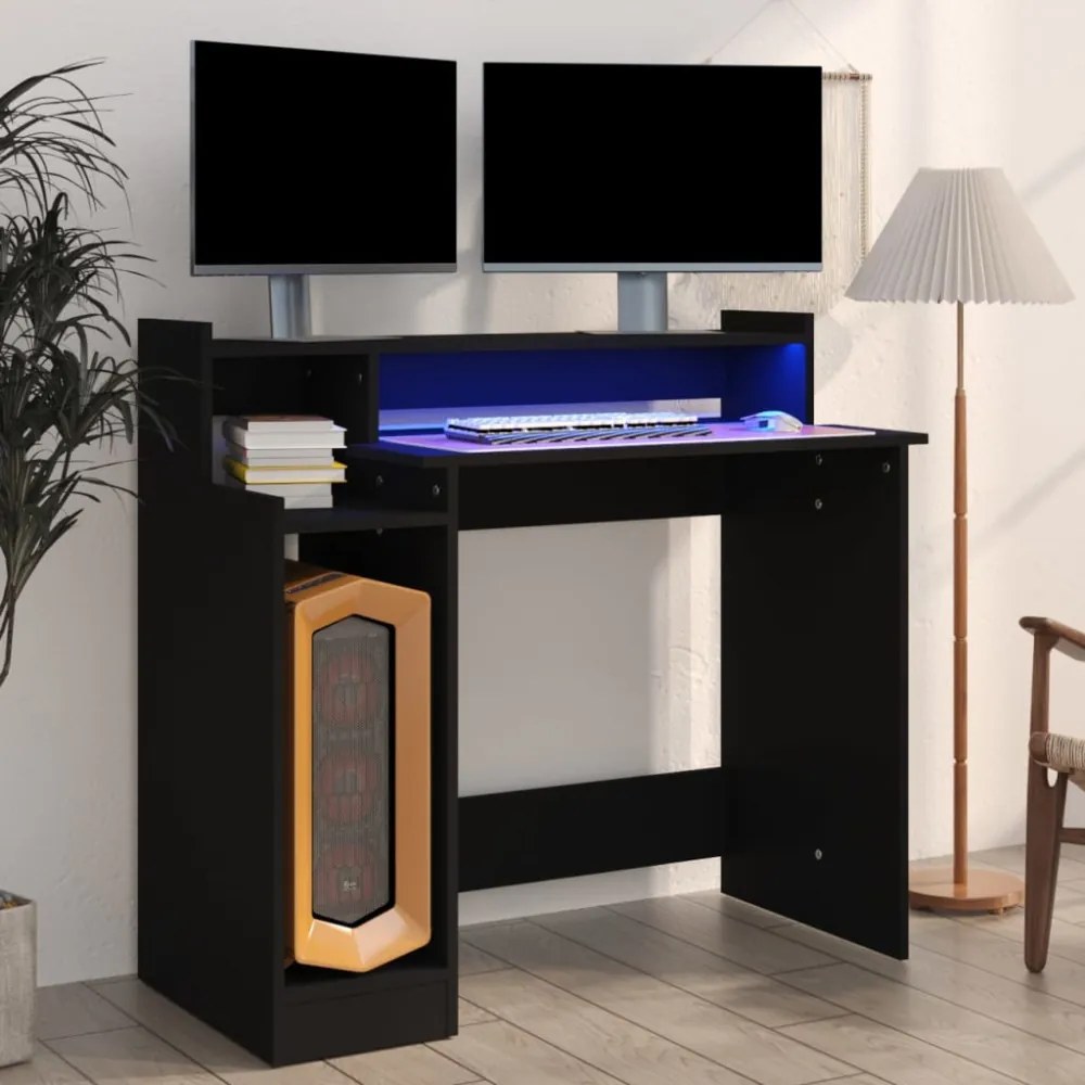 fekete szerelt fa íróasztal LED-ekkel 97 x 45 x 90 cm