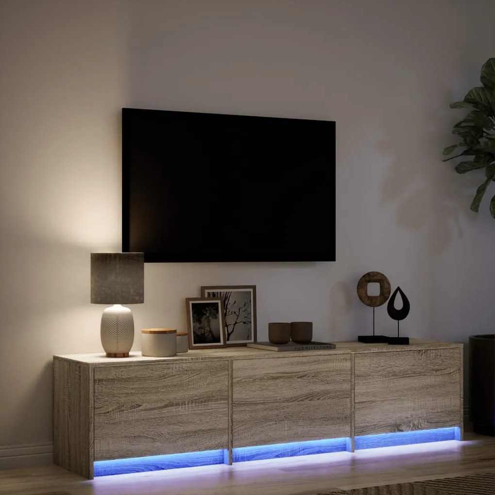 sonoma tölgy színű szerelt fa TV-szekrény LED-del 165x34x40 cm