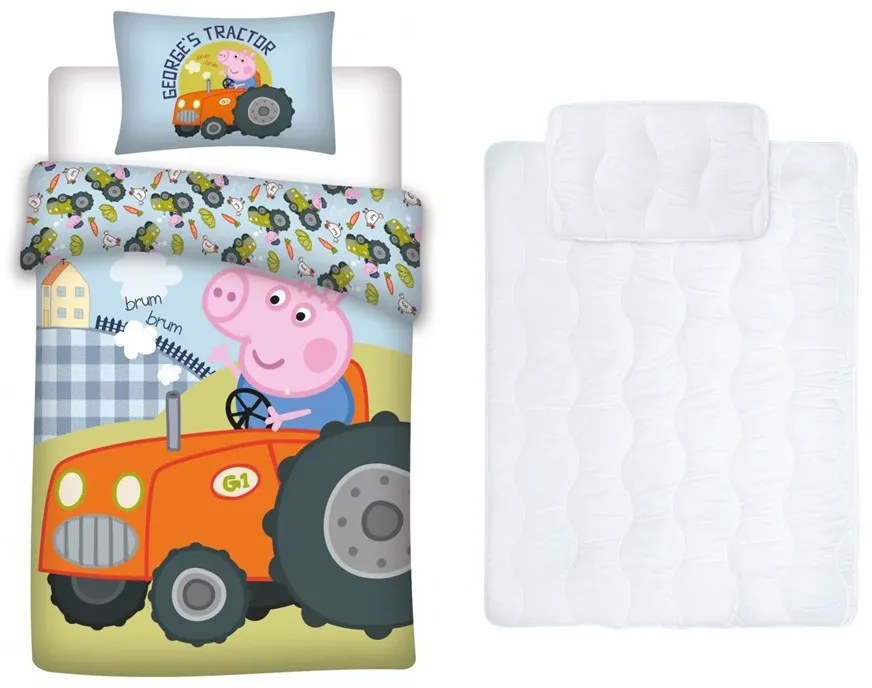 Peppa malac gyerek, ovis ágyneműhuzat és paplan/párna szett 100x135 cm 40x60 cm (Tractor)