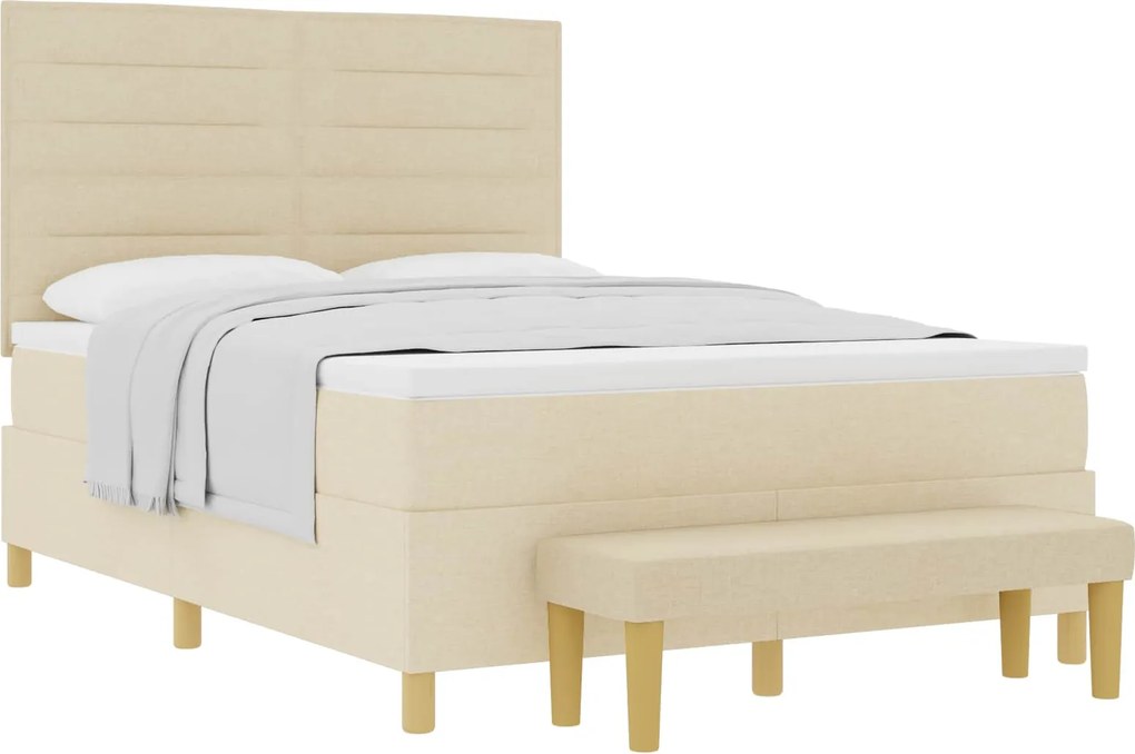 vidaXL Boxrugós ágy matracmal fejtámlával Krém 140 x 200 cm szövet